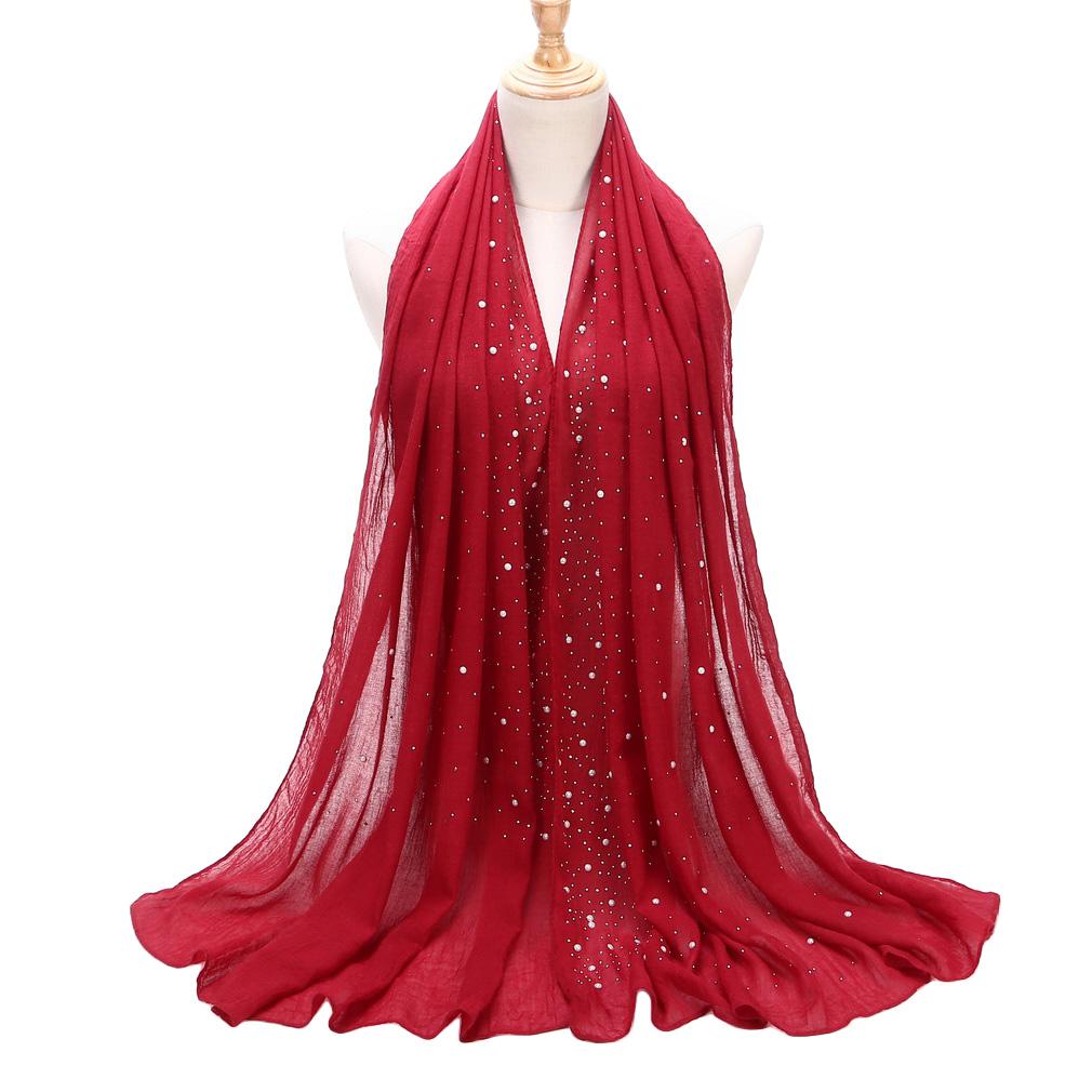 75x180cm Beads Pleated Hijab, Cotton Rayon Scarf Shawl