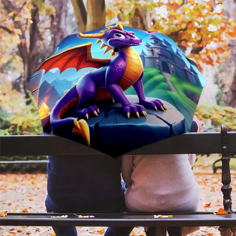 1 PC Automatic Folding Umbrella - Spyro Trilogy Pattern Portable Foldable Design With 8 Ribs Christmas Birthday Gifts