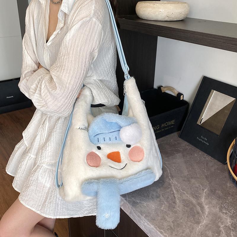 Sac à dos en peluche bonhomme de neige japonais avec design de fille de dessin animé pour un usage quotidien décontracté