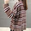 WTEMPO Women's Autumn Winter Large Size All-match Striped Sweaters Female Loose High Collar Long Sleeve Warm Knitted Pullover