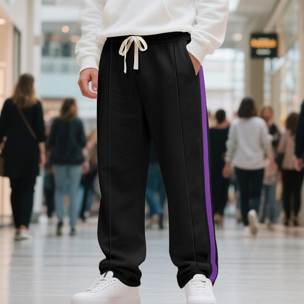 Men's Drawstring Trendy Contrast Color Striped Sports Casual Sweatpants