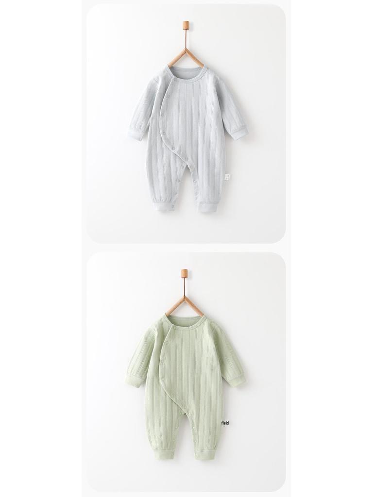 25 Vår- och Höst Baby Bomullspysjamas: Helårs-, Benlös, Långärmad, Sidöppnande Onesie