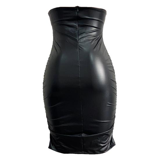 Damska Spódnica Wysoki Stan Sztuczna Skóra Obcisła Biodra Plisowany Dół Mini Spódnica Dojazdowa Ulica Krótka Spódnica Codzienne Ubranie