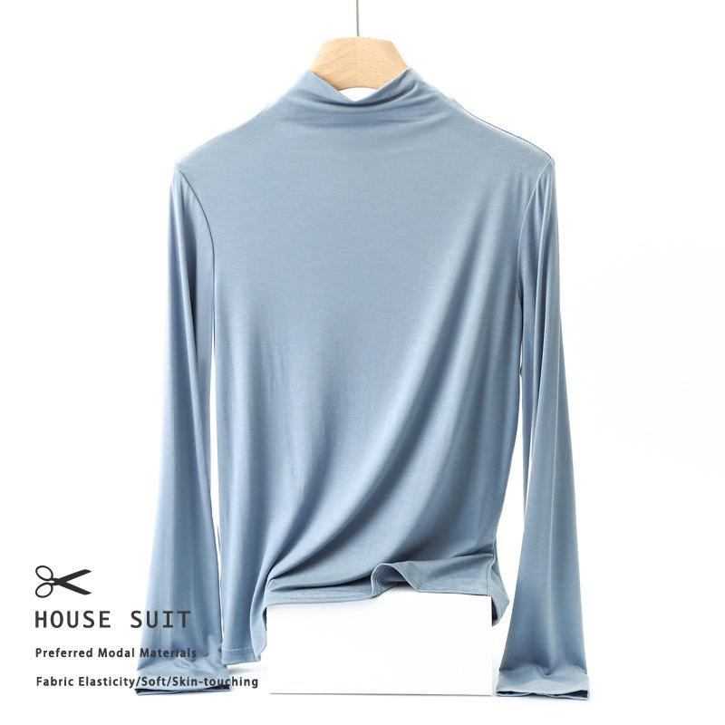 

Женский облегающий топ с длинным рукавом и высоким воротом из модала - Модный, универсальный базовый слой для весны/осени Medium