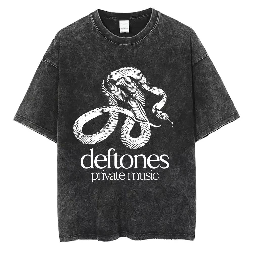 New Arrival Deftones Private Rock Music Vintage Washed Graphic Tee Retro Band Print Oversized Loose Short Sleeve Streetwear Cotton Tees For Men Women