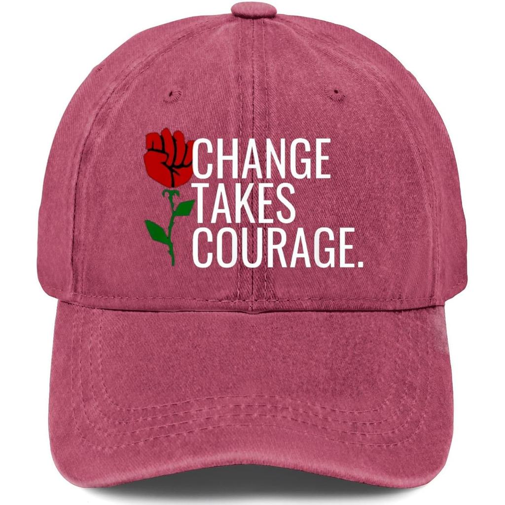 Change Takes Courage Fist Rose Washed Denim Baseball Cap Unisex Adjustable Outdoor Casual Hat