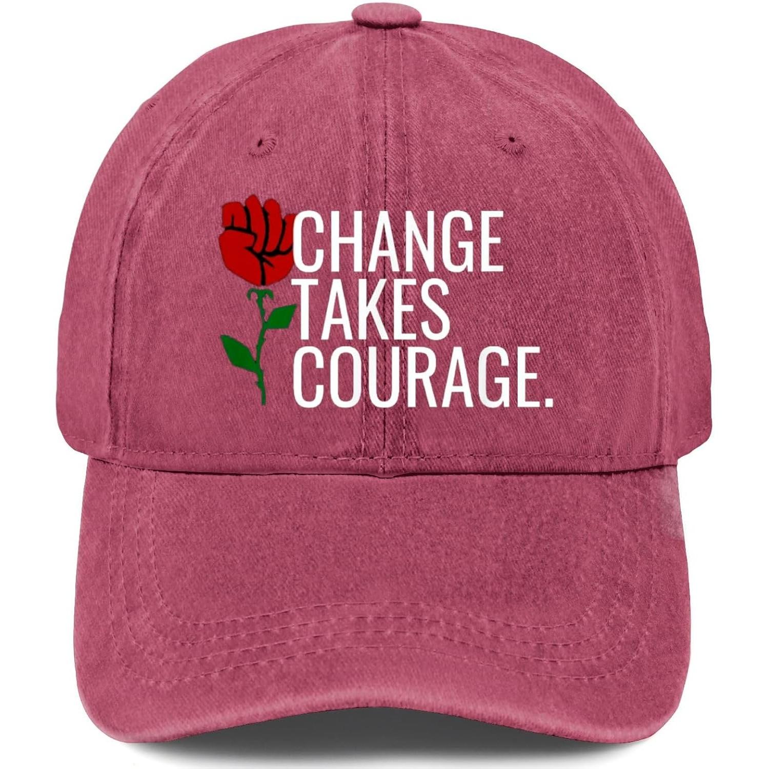 Change Takes Courage Fist Rose Washed Denim Baseball Cap Unisex Adjustable Outdoor Casual Hat One Size