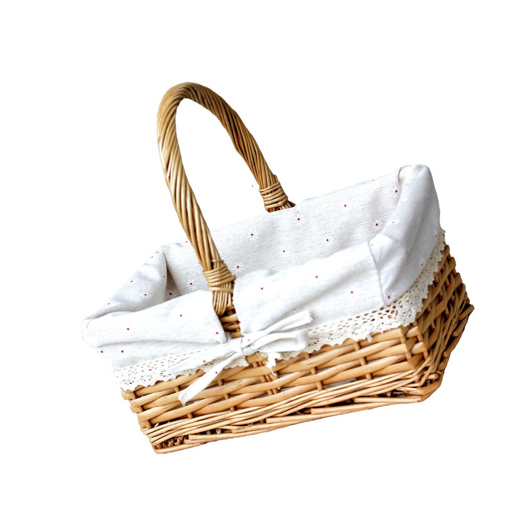 Wicker Picnic Basket with Handle and Washable Liner for Camping Vegetable Picking Mother's Day Thanksgiving Outings