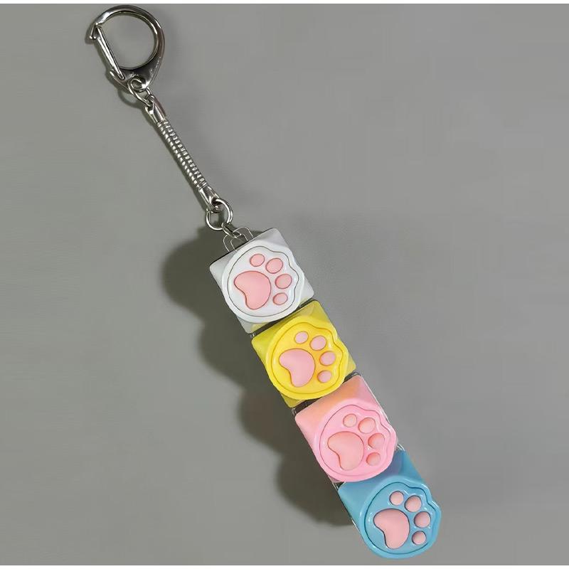 LED Light Cat Paw Keyboard Keychain Portable Stress Relief Fidget Toy Desktop Accessory for Office Decor Anti-Anxiety Small Gift