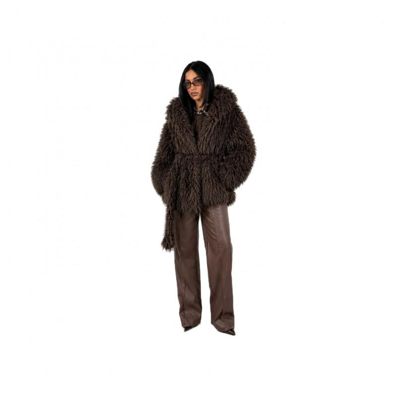 Womens Oversized Faux Fur Coat With Hood Longline Streetwear Winter Jacket In Beige Chocolate Wine Red