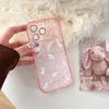 iPhone 17/16 Pro Max/15/14 Case - Glitter Flowers & Rabbits Design for Girls