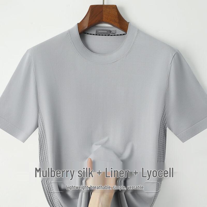 SHANSHAN Men s Silk Blend Short Sleeve T-Shirt 4XL
