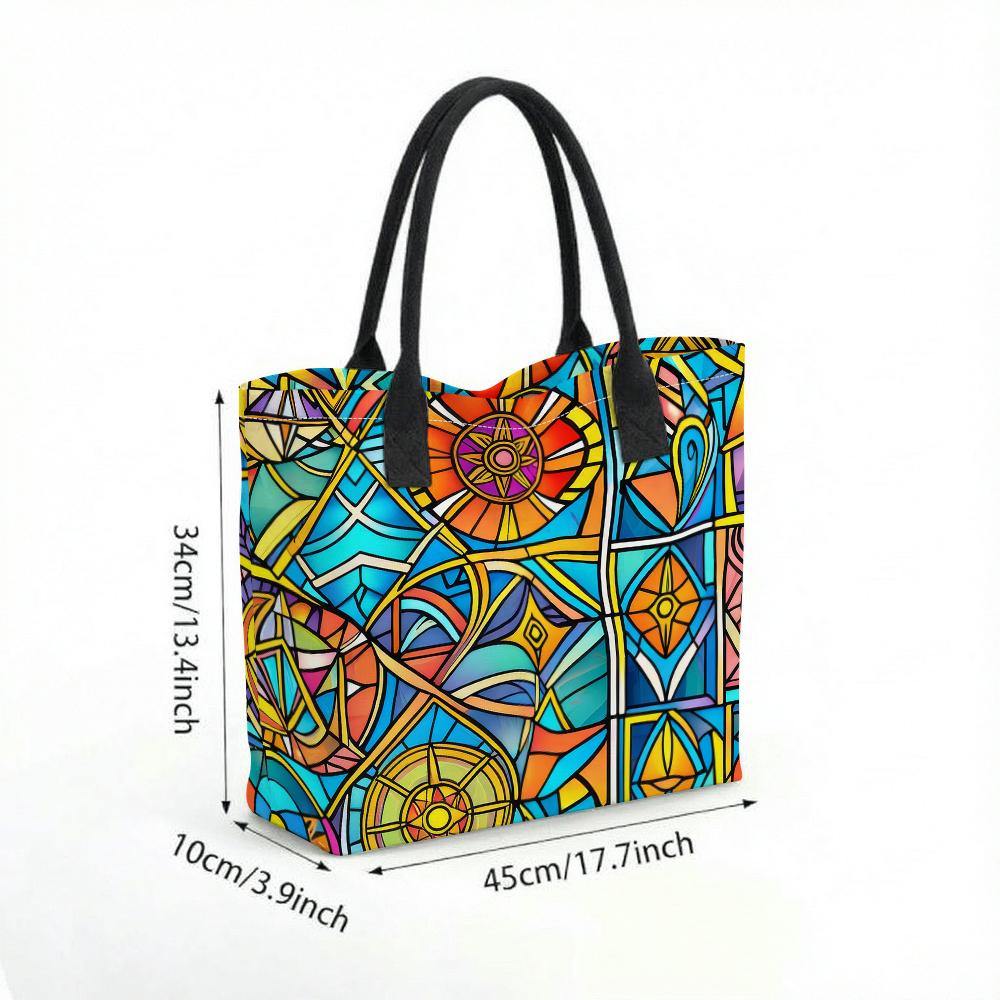  Stained Glass Pattern Tote Bag Large Capacity Portable Fashion Casual Travel Shoulder Bag