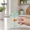 Orange Fish Straw Cup Bowl Bottle with Straw, Plastic Fishbowl Tumblers Lids, Unbreakable Ornament Cups Spill Resistant for Drinks Summer Drink,