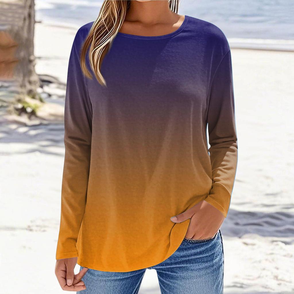 Women's Fashionable Casual Printed Long Sleeved Round Neck Top Round Neck Top Top
