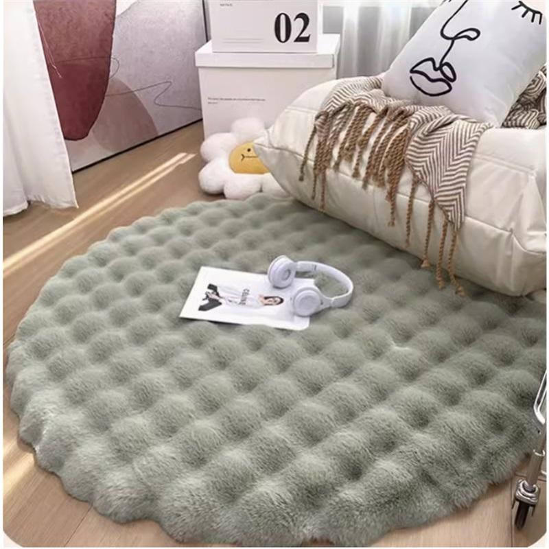 Einfarbiges Imitat-Kaninchenplüsch Rund Wohnzimmerteppich Bodenmatte Schlafzimmer Bettvorleger Bubble Velvet Erkerfenstermatte Sofadecke