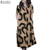 ZANZEA Women Casual Turn Down Collar Short Sleeve Print Dress