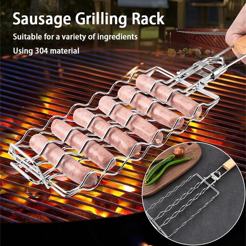 Stainless Steel Barbecue Mesh, Detachable Folding Grill Clip, Ham Sausage Specific Grill, Outdoor Portable Barbecue Rack