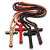 Religious Wood Beads Necklace Car Ornament Crucifix Pendant Chain Handmade Rosary Necklace Church