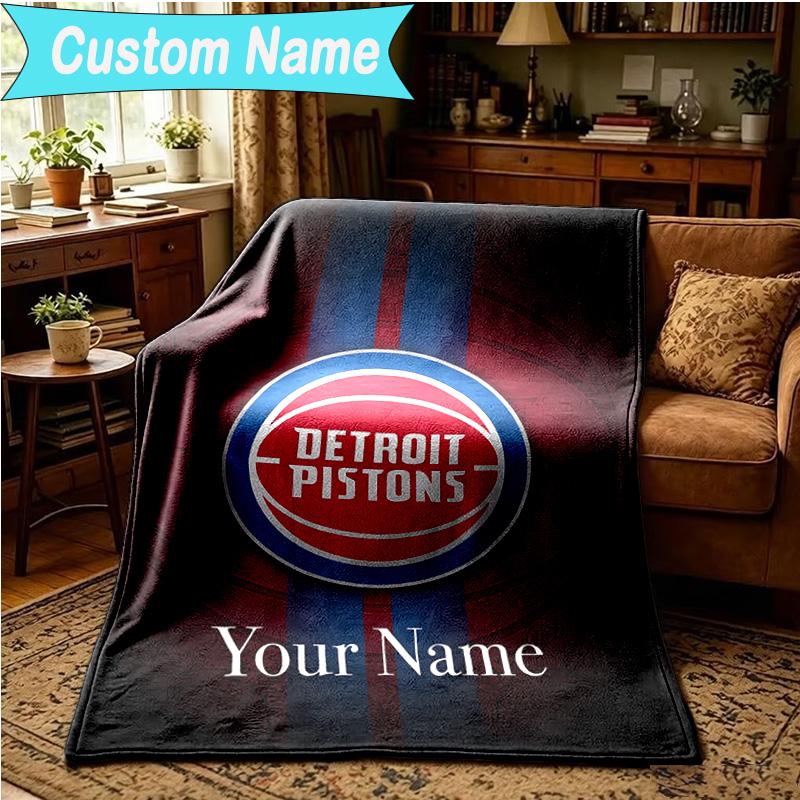1PC Custom Name Blanket Detroit-Pistons Logo Flannel Blankets Patterns Throw Blanket All-Season Soft Gift for Couch, Bed, Camping, Birthday Gifts