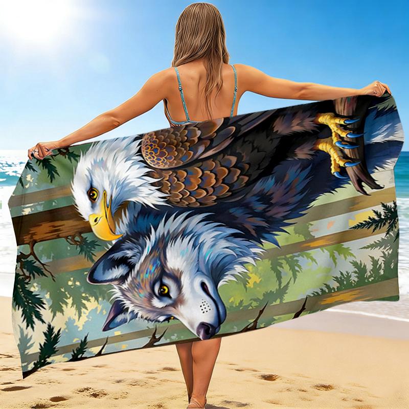 1Pc Wolf Eagle Forest Beach Towel Quick Dry Multiuse For Beach Pool Gym Yoga Home Travel Christmas Halloween Xmas Gift G1274
