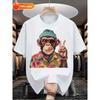 Men's 100% Cotton Retro 70s Hippie T-Shirt - Short Sleeve Monkey & Peace Sign Print Vintage Tee with 70s Vibes, Relaxed Fit for Music Festivals &