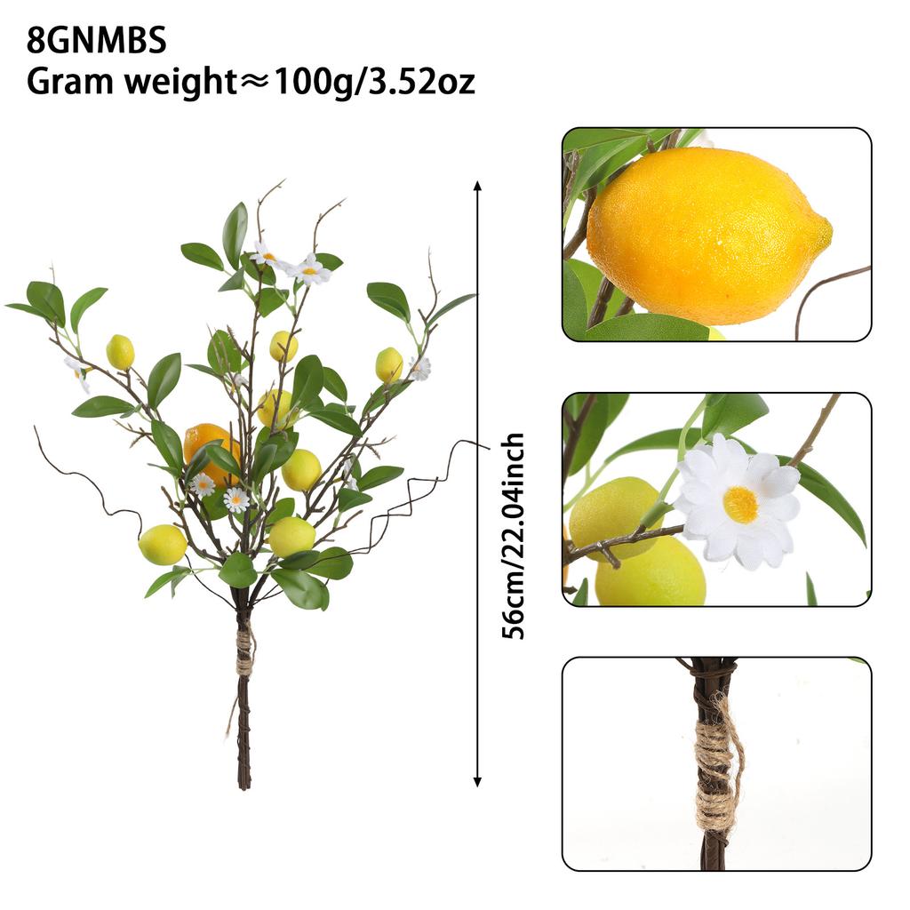 Plastic Lemon and Silk Daisy Arrangement with Iron Stem for Stable Upright Display in Vase or As Standing Decor Element