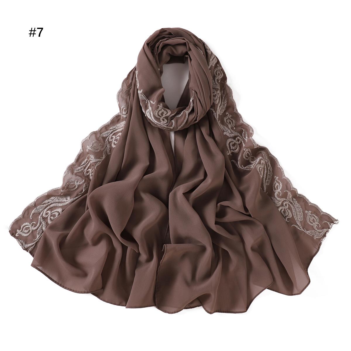 

Embroidery Chiffon Scarf Hijab Woman Muslim Hijab Ramadan Headband Femme Hair Wraps Islamic Turban Headscarf Long Shawl 175*70Cm