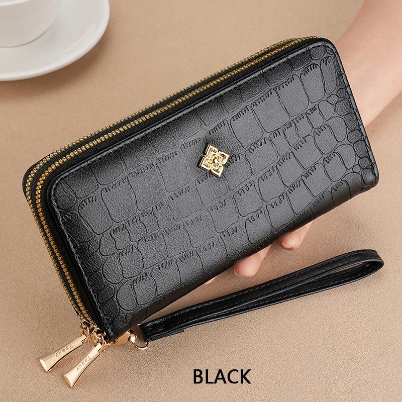 Новый кошелек для девочек, длинный кошелек с двойной молнией, модный, большой емкости, изысканный кошелек, клатч чёрный