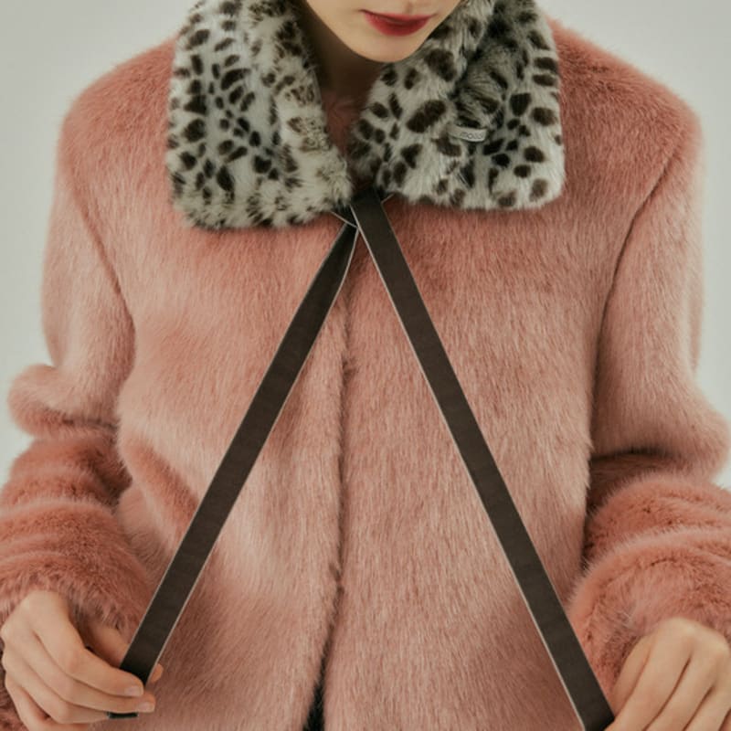 molliolli LAY Ribbon Faux Fur Petite Muffler [MINT LEOPARD]