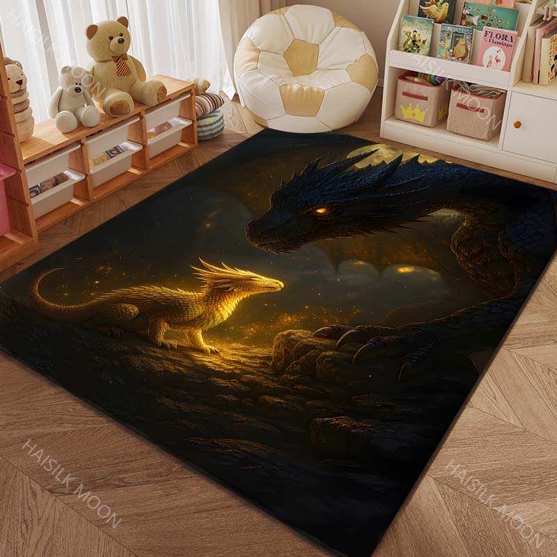 Black Dragon Golden Baby Dragon Pattern Rug Carpets for Bedroom Living Room Sofa Mat Creative Door Mat Cloakroom Home Decor
