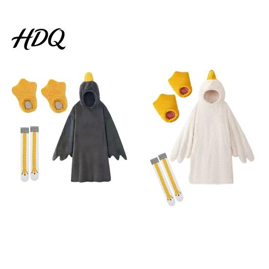 Goose Onesie Costume 1 Set Blanket Hoodie Unisex Cartoon Pajamas Set Oversized Soft Warm Adult Hooded Bodysuit with Yellow Beak Design Winter Party