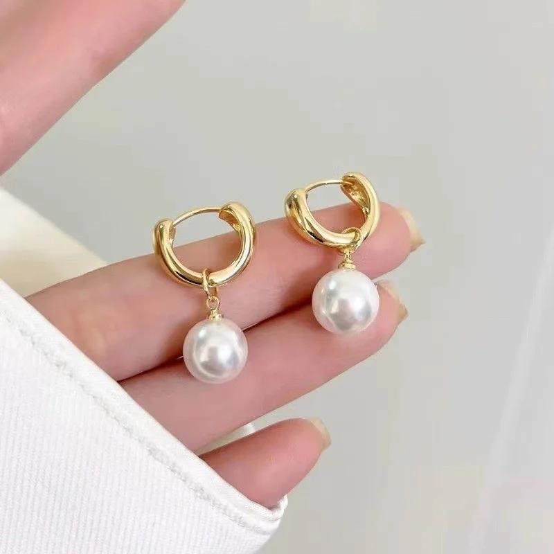 New Cute Pearl Studs Hoop Earrings For Women  Color Eardrop Minimalist Tiny Huggies Hoops Wedding Fashion Jewelry Gift