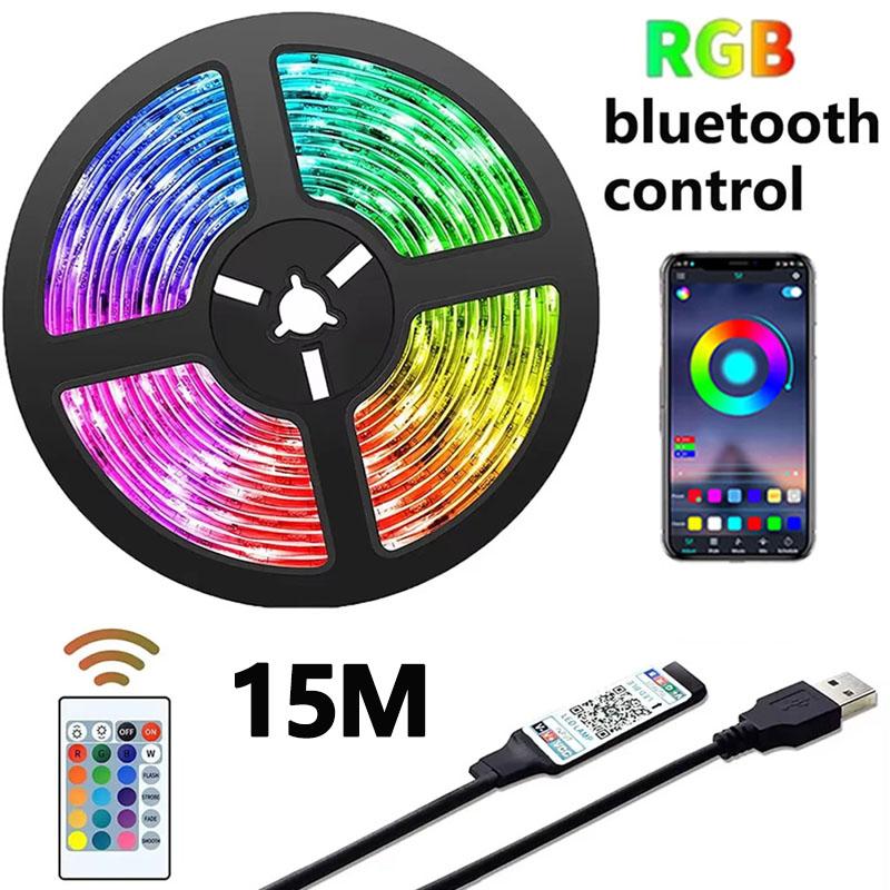 RGB LED Strip Lights TV Backlight Dimmable 1-30M USB 5V Bluetooth and 24Keys Remote Control RGB Lights For Home Party Decoration
