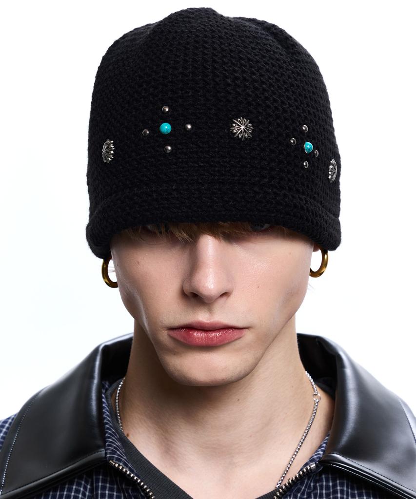 Aleseueseussi Sunburst Rivet Knit Beanie - Turquoise