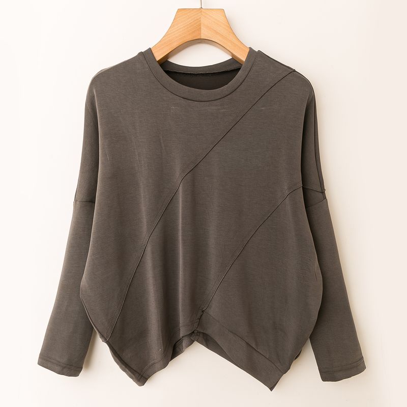 

Spring and Autumn Foreign Trade Korean Style New Casual All-matching Slimming Temperament round Neck Long sleeve Pullover Top Dark gray F