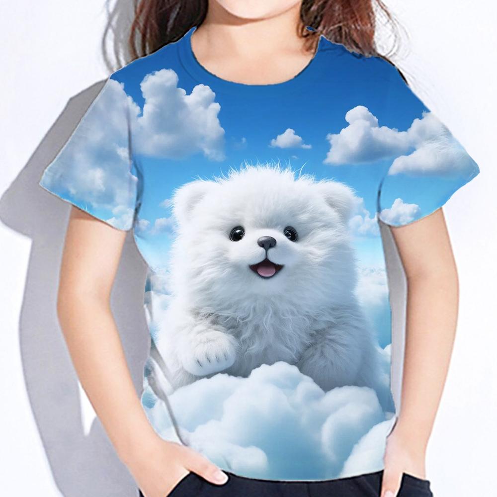 

Одежда для девочек Футболки для девочек с коротким рукавом и милым принтом животных Детская летняя одежда Повседневные топы Kawaii с круглым вырезом Детская одежда 160