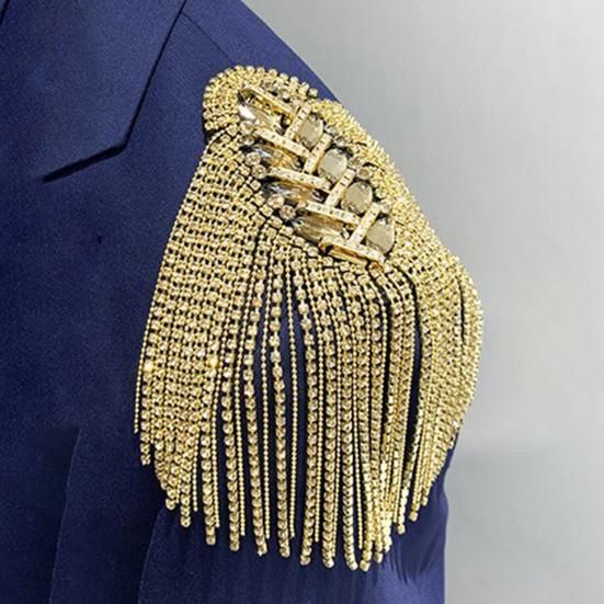 1/2 Stuks Strass Kwast Schouder Epaulet Mannen Vrouwen Uniformen Jas Blazer Kostuum Pak Metaal Lang