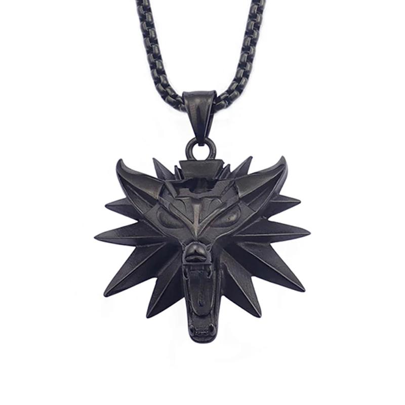 Stainless Steel Wizard 3 Wolf Head Pendant Retro Style Geralt of Rivia Men's Necklace Popular Medieval Witcher Jewelry
