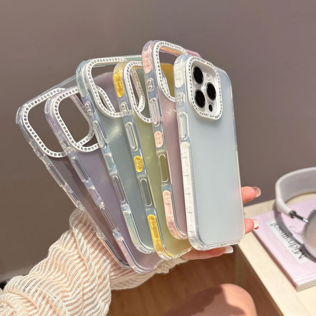 Point Drill Lens Frame Mobile Phone Case Is Suitable for Apple 16PROMAX Solid Color 15 Trend Large Hole 13/14 Matte Anti-drop