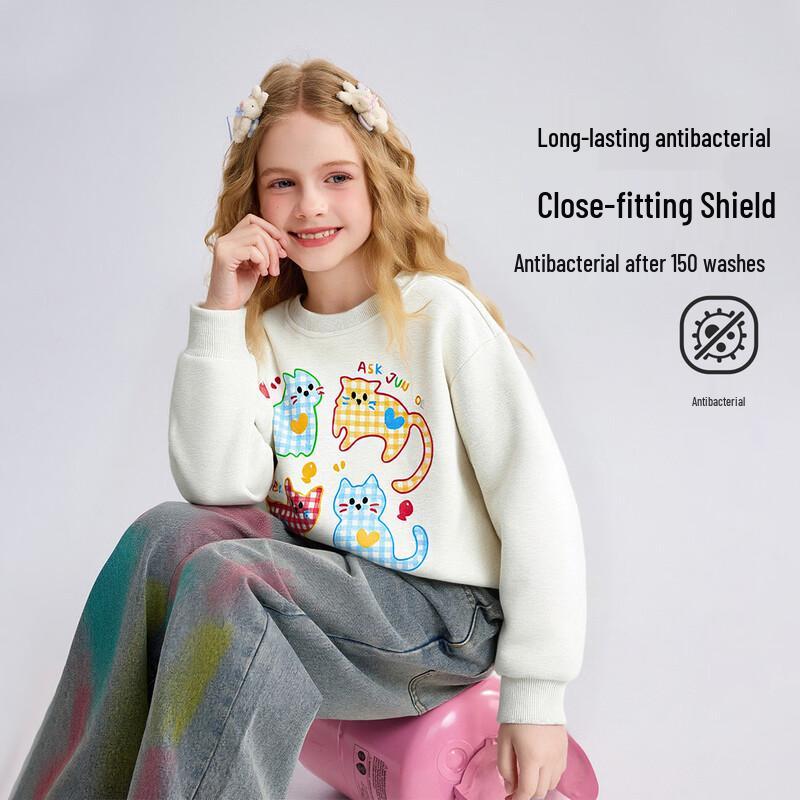 ASK JUNIOR Girls  7A Anti-bacterial Fleece-Lined Pullover Sweatshirt 160