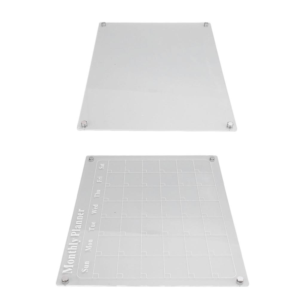 2 Pcs Set Acrylic Dry Erase Board 15.7x11.8in Clear Monthly Calendar and Blank Memo Board with 6