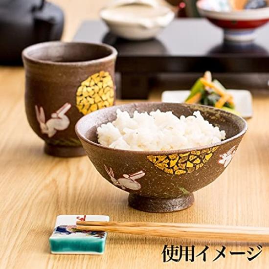Traditional Honpo Kutani Ware Couple Bowl Moon Viewing Rabbit Pair with Gold Leaf Golden Wedding Wedding Gift Set Gift Wedding Anniversary Rice Bowl