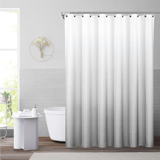 WEST LAKE Waffle Weave Grey Shower Curtain Ombre Water Resistant Hotel Spa Bathroom Decorative Shower Curtain with Grommet No Hook Machine