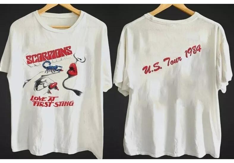Scorpions Love At First Sting U.S. Tour 1984 2 Side Cotton White T-shirt S-5XL Unisex T-Shirt