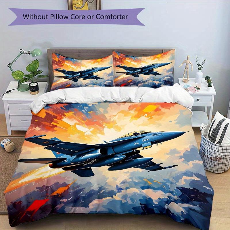 3pcs Jet Fighter Soft and Comfortable Breathability, Bedding Set, Machine Washable, Suitable for All Seasons113