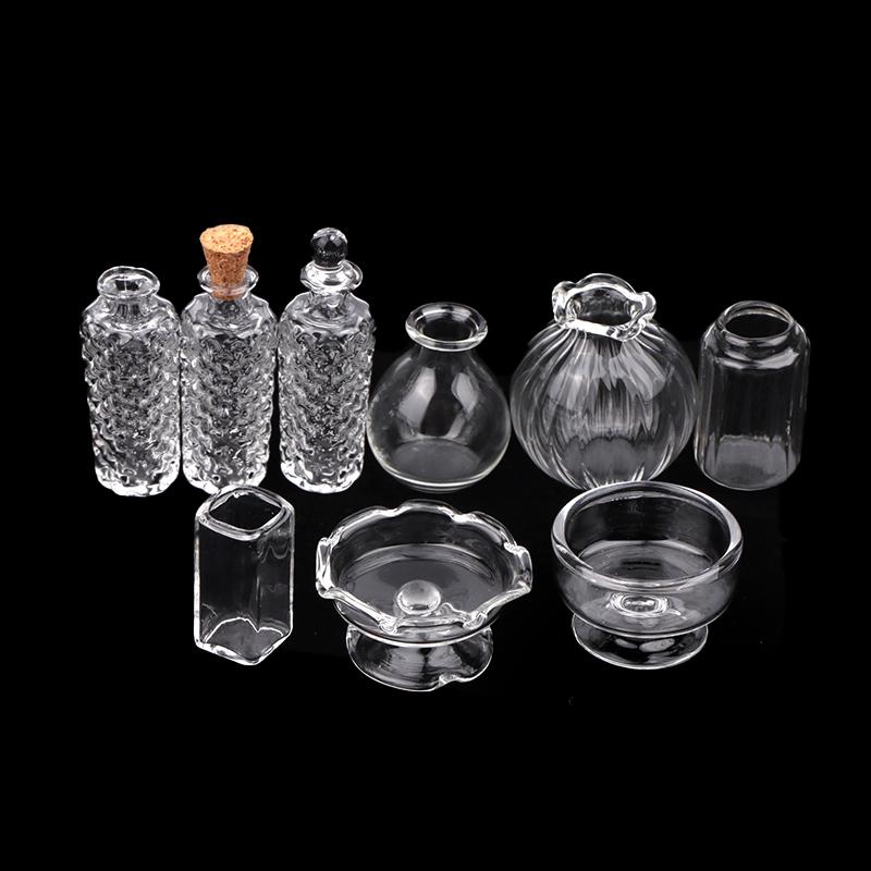 1:12 Dollhouse Miniature Glass Vase Dessert Cup Wine Bottle Wishing Bottle W/Corked Home Decor Toy Doll House Accessories