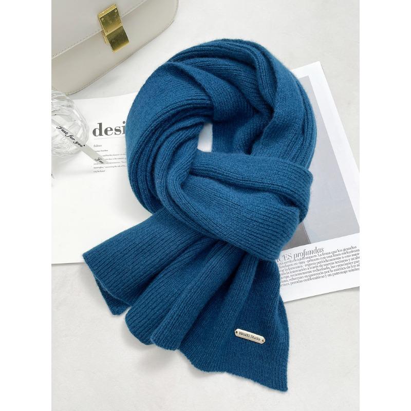 

100% чистая шерсть вязаный шарф женский зимний однотонный теплый шарф пара студент универсальный утолщенный маленький шарф 162 синий