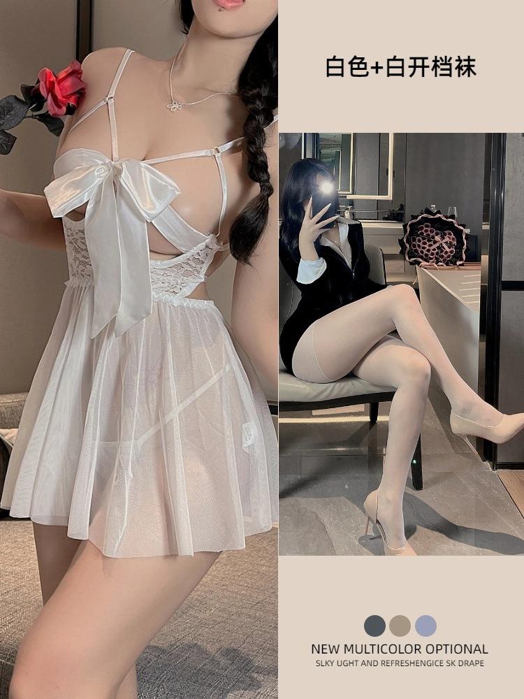 Strap milk leakage lingerie women's sexy suspender skirt large size bow princess wind mesh