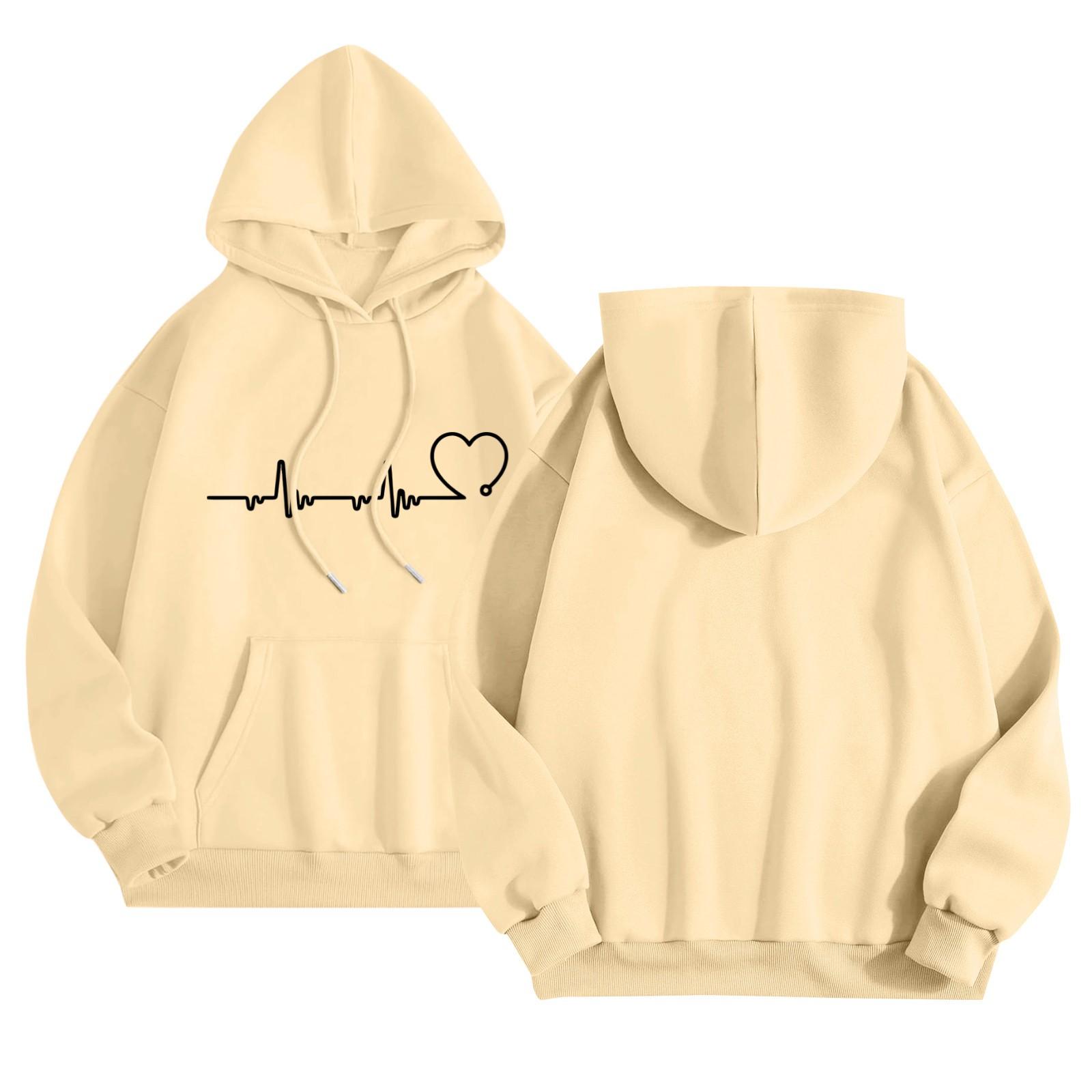 

Женский повседневный комфортный плюшевый свитер с длинным рукавом и свободным воротом с капюшоном и принтом Heart Beat XL жёлтый